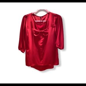 Red thin bowknot blouse